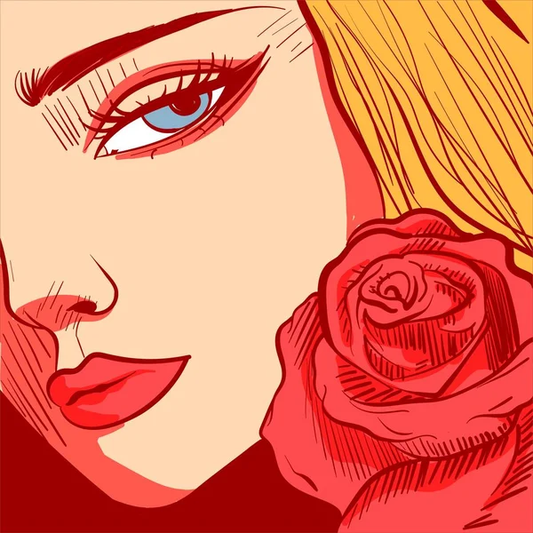 Digital Konst Ung Blond Kvinna Med Blå Ögon Närbild Illustration — Stock vektor