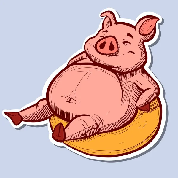 Ilustração Porco Gordo Relaxado Sentado Uma Floatie Uma Piscina Vetor —  Vetores de Stock