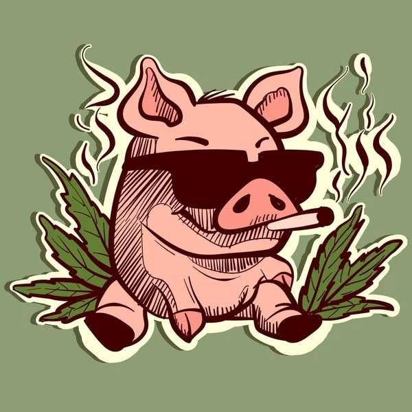 Ilustração Porco Desenho Animado Bonito Com Óculos Sol Fumando Uma —  Vetores de Stock