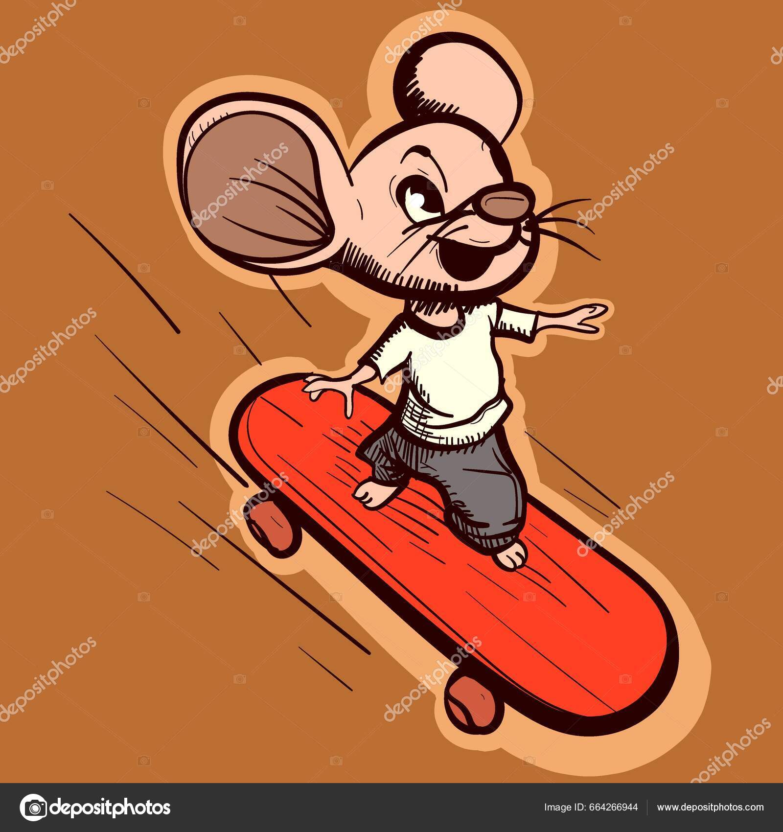 Εικονογράφηση Ενός Μικρού Χαρούμενος Αρουραίου Κίνηση Ένα Skateboard  Διάνυσμα Ενός Διανυσματικό Αρχείο από ©Adrielle-art664266944