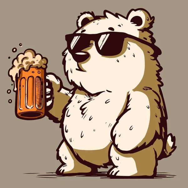 Bira bardağı tutan, güneş gözlüklü bir kutup ayısının taşıyıcısı. Kuzey kutbunda içki içen bir hayvanın resmini çiziyorum.