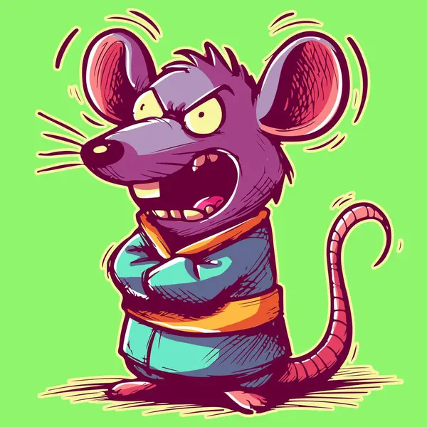 一个穿着紧身衣的疯老鼠尖叫的卡通涂鸦 类人猿精神错乱的老鼠疯了 免版税图库插图