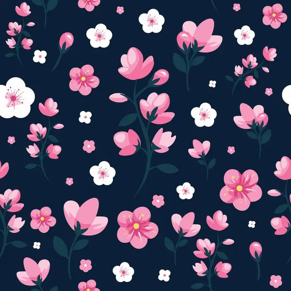 Mavi arka planda sakura çiçekleri olan yay pürüzsüz desen. Kiraz çiçekleri ve dallarla arka planı tekrarla.