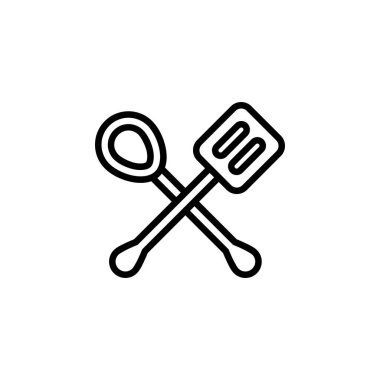 Spatula vektör ikonu pişirmek. Fırın ikonu taslak biçimi. Logo, sunum, web sitesi ve daha fazlası için mükemmel bir kullanım. Basit modern simge tasarım biçimi