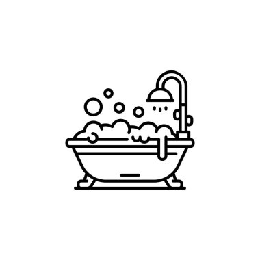 Banyo vektör simgesi. Emlak ikonu taslak tarzı. Logo, sunum, web sitesi ve daha fazlası için mükemmel bir kullanım. Basit modern simge tasarım biçimi