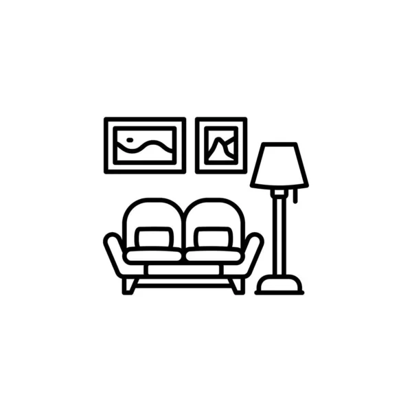 Векторна Іконка Вітальні Стиль Контуру Значка Нерухомості Ідеальне Використання Логотипу — стоковий вектор