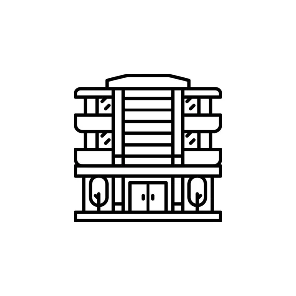 ホテルの建物のベクトルアイコン 不動産アイコンのアウトラインスタイル ロゴやプレゼンテーション ウェブサイトなどに最適です シンプルな現代のアイコンデザインラインスタイル — ストックベクタ