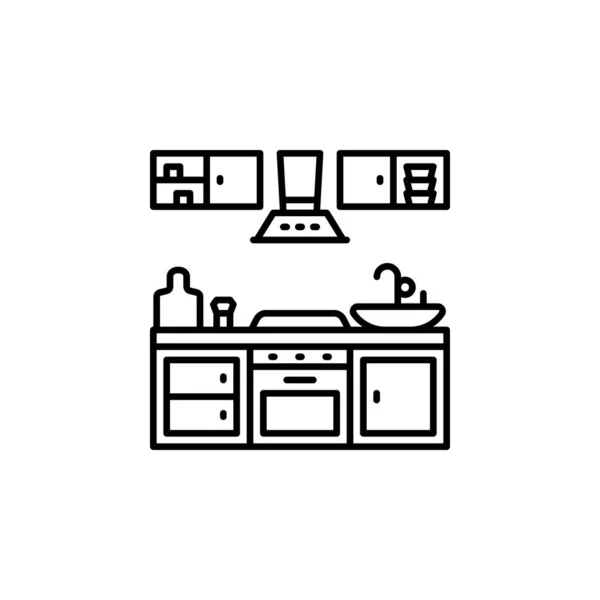 Кухонна Кімната Векторна Іконка Стиль Контуру Значка Нерухомості Ідеальне Використання — стоковий вектор