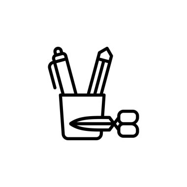 Kalem kutusu vektör simgesi. Ofis ve iş ikonu taslak tarzı. Logo, sunum, web sitesi ve daha fazlası için mükemmel bir kullanım. Basit modern simge tasarım biçimi