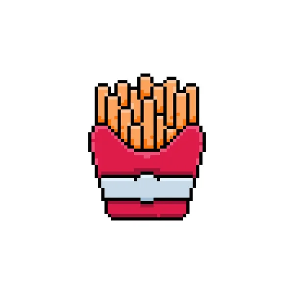 Fries French Potato Gastronomy Food Crispy Icon Pixel Art Style — Stock Vector