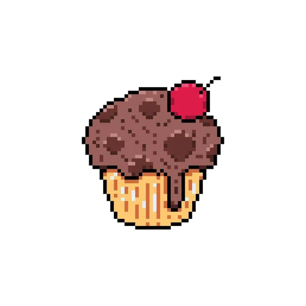 Muffin Cupcake Torta Cibo Icona Della Panetteria Pixel Art Style — Vettoriale Stock