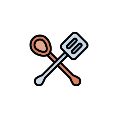 Spatula vektör ikonu pişirmek. Pastane simgesi doldurulmuş çizgi tarzı. Logo, sunum, web sitesi ve daha fazlası için mükemmel bir kullanım. Basit modern simge tasarımı renk çizgisi biçimi