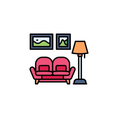Oturma odası vektör simgesi. Gayrimenkul simgesi çizgisi tarzında. Logo, sunum, web sitesi ve daha fazlası için mükemmel bir kullanım. modern simge tasarımı renk çizgisi biçimi