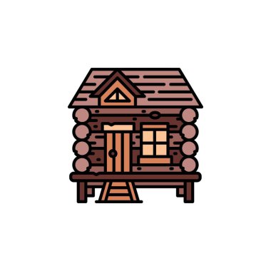 Ahşap kulübe vektör simgesi. Gayrimenkul simgesi çizgisi tarzında. Logo, sunum, web sitesi ve daha fazlası için mükemmel bir kullanım. modern simge tasarımı renk çizgisi biçimi