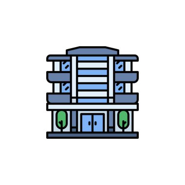 Otel binası vektör ikonu. Gayrimenkul simgesi çizgisi tarzında. Logo, sunum, web sitesi ve daha fazlası için mükemmel bir kullanım. modern simge tasarımı renk çizgisi biçimi