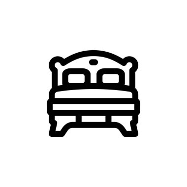 Yatak odası vektör simgesi. Emlak ikonu taslak tarzı. Logo, sunum, web sitesi ve daha fazlası için mükemmel bir kullanım. Basit modern simge tasarım biçimi
