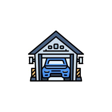 Araba garajı vektör simgesi. Gayrimenkul simgesi çizgisi tarzında. Logo, sunum, web sitesi ve daha fazlası için mükemmel bir kullanım. modern simge tasarımı renk çizgisi biçimi