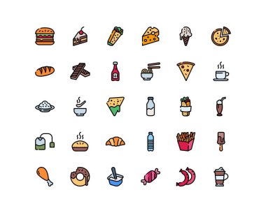 yiyecek, içecek, menü ve içecek vektör ikonu dizayn çizgisi tarzı. Logo, sunum, web sitesi ve daha fazlası için mükemmel bir kullanım. modern simge dizayn renk ana hatları biçimi