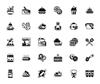 Fırın, yemek pişirme ve gıda vektör ikonu tasarım katı çizgi stili. Logo, sunum, web sitesi ve daha fazlası için mükemmel bir kullanım. modern simge kümesi tasarımı katı çizgi biçimi