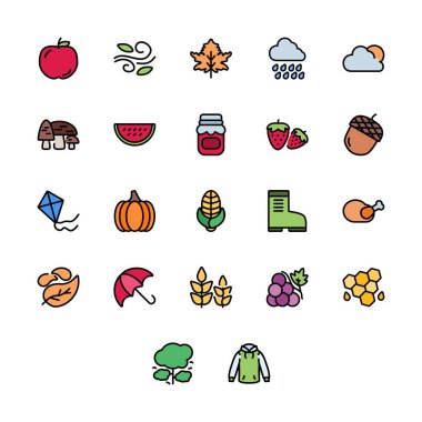 Sonbahar, sezon ve doğa vektör kümesi tasarımı çizgi biçimi. Logo, sunum, web sitesi ve daha fazlası için mükemmel bir kullanım. modern simge dizayn renk ana hatları biçimi