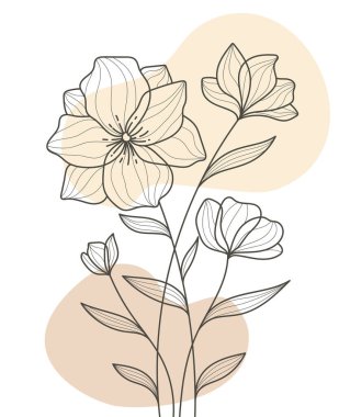 El Çizimi Düz Tasarım Basit Çiçek ve Tropikal Bitki Tasarımı