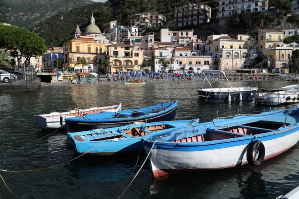 Barcos Pesca Frente Aldeia Cetara Itália Foto Alta Qualidade — Fotografia de Stock