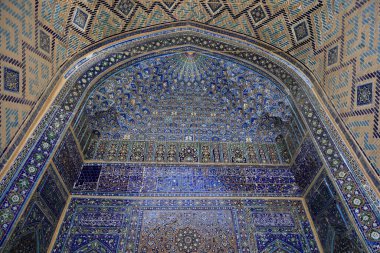 Özbekistan, Semerkant 'taki UlugBek Madrasah iç dekorasyonları. Yüksek kalite fotoğraf