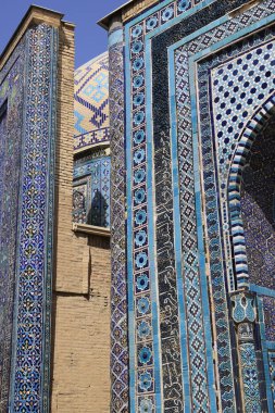 Özbekistan, Semerkant 'taki Shakhi Zinda mezarlığı cephesi. Yüksek kalite fotoğraf