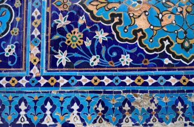 Özbekistan, Semerkant 'ta Shakhi Zinda' nın mezarının dekorasyonu. Yüksek kalite fotoğraf