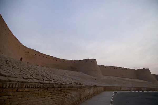 Muralhas Antiga Cidade Khiva Pôr Sol Uzbequistão Foto Alta Qualidade — Fotografia de Stock