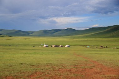 Ulaanbaatar yakınlarındaki Moğol bozkırında. Yüksek kalite fotoğraf