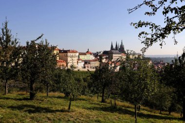 Prag Kalesi ve Lobkowicz Bahçesi manzarası. Yüksek kalite fotoğraf