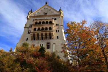 Neuschwanstein Kalesi sonbahar renklerine gömüldü. Yüksek kalite fotoğraf