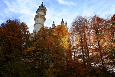 Neuschwanstein Kalesi sonbahar renklerine gömüldü. Yüksek kalite fotoğraf