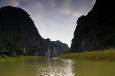 Ninh Binh, Vietnam 'ın sel basmış pirinç tarlaları. Yüksek kalite fotoğraf