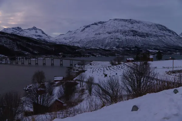 Fjord near Narvik during the polar night, Norway. High quality photo