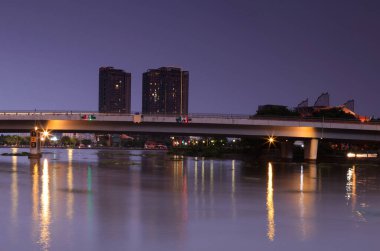 Gece Saigon manzarası, Vietnam. Yüksek kalite fotoğraf