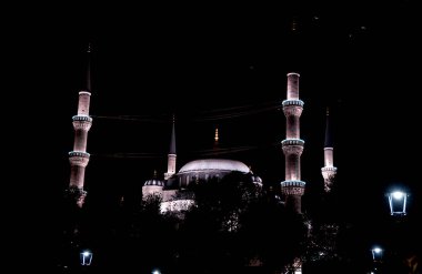 View of the Blue Mosque at night in Istanbul. High quality photo clipart