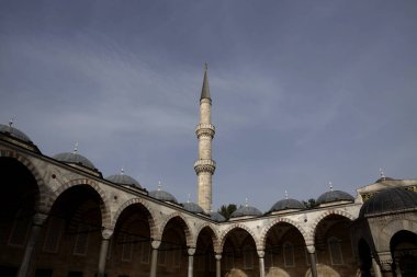 İstanbul 'daki Mavi Cami' nin minarelerinden birinin dış görünüşü. Yüksek kalite fotoğraf