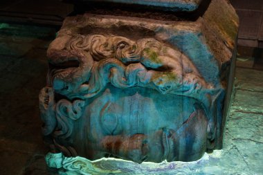 Upside down head of Medusa, Basilica Cistern. Istanbul. Turkey. High quality photo clipart