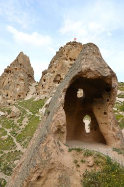 Türkiye 'nin Kapadokya kentindeki Uchisar manzarası. Yüksek kalite fotoğraf