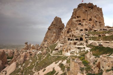 Türkiye 'nin Kapadokya kentindeki Uchisar manzarası. Yüksek kalite fotoğraf