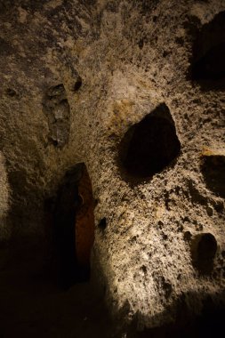 Türkiye 'nin Kapadokya kentindeki Kaymakli yeraltı kentinin iç manzarası. Yüksek kalite fotoğraf