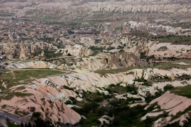Türkiye 'nin Kapadokya kentindeki Uchisar Kalesi' nden Panorama manzarası. Yüksek kalite fotoğraf