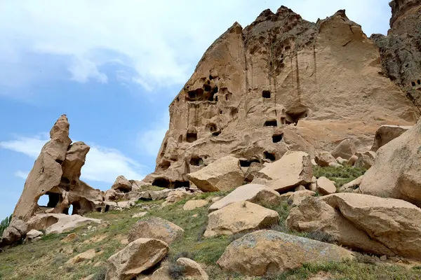 stock image The Selime Cathedral with its religious buildings carved into the rock, Turkey. High quality photo