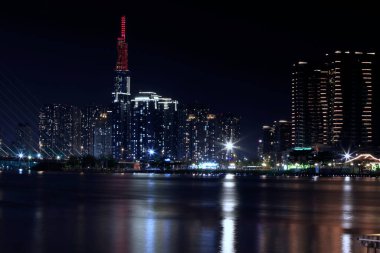 Ho Chi Minh City, Vietnam 'ın Gece Skyline' ı. Yüksek kalite fotoğraf