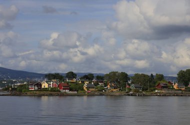 Norveç 'teki Oslo fiyordunun karakteristik bir görüntüsü. Yüksek kalite fotoğraf