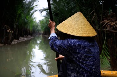 Hoi An, Vietnam 'daki yedi dönümlük hindistan cevizi ormanlarının su kanalları. Yüksek kalite fotoğraf