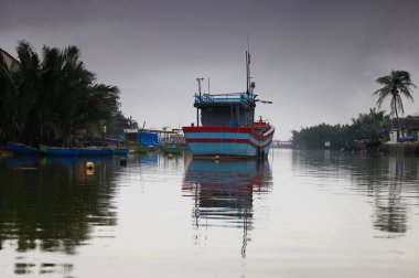 Hoi An, Vietnam 'daki yedi dönümlük hindistan cevizi ormanlarının su kanalları. Yüksek kalite fotoğraf