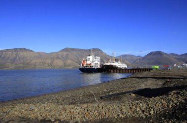 Svalbard 'daki Longyearbyen manzarası. Yüksek kalite fotoğraf